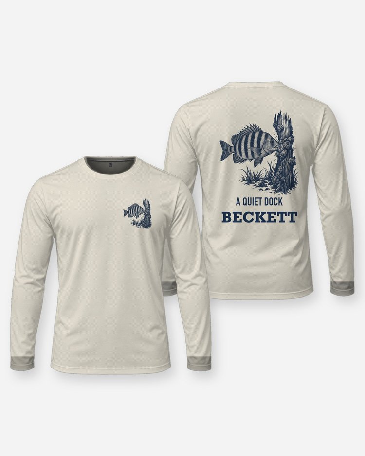 Custom Name A Quiet Dock Sheepshead Piling Woodcut Shirt - Long Sleeve