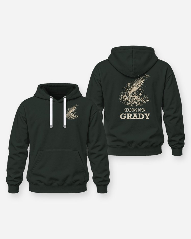 Custom Name Seasons Open Spotted Trout Hopper Woodcut Shirt - Hoodie