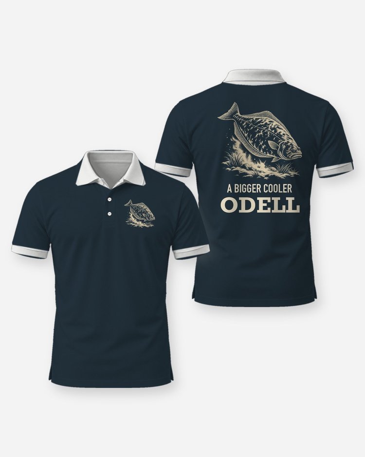 Custom Name A Bigger Cooler Pacific Halibut Woodcut Shirt - Polo