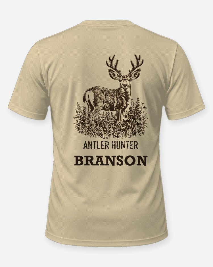 Custom Name Antler Hunter Mule Deer Velvet Woodcut Shirt - back
