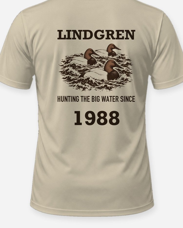 Custom Name And Year Hunting The Big Water Since Canvasback Shirt - print close-up