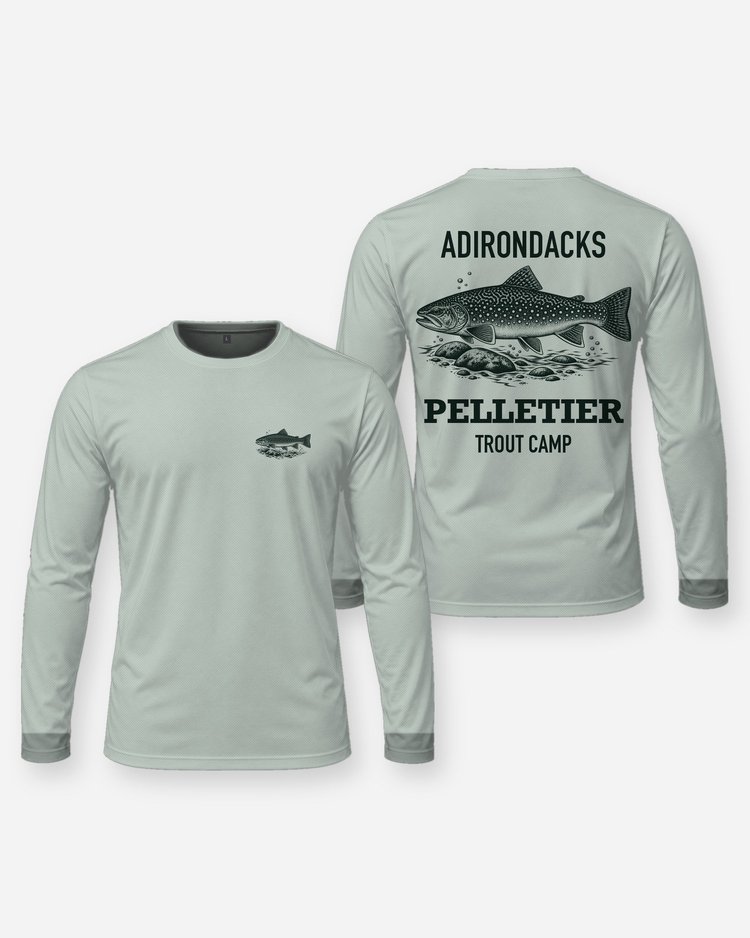 Adirondacks Custom Name Trout Camp Brook Trout Woodcut Shirt - Long Sleeve