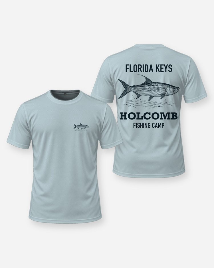 Florida Keys Custom Name Fishing Camp Tarpon Woodcut Shirt - front and back