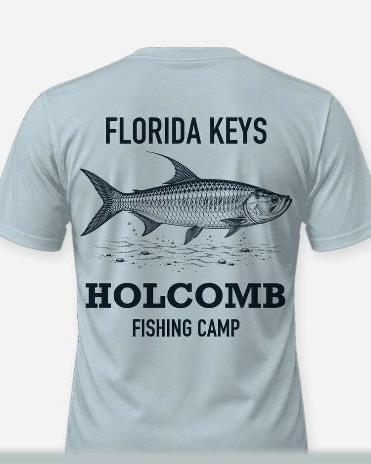 Florida Keys Custom Name Fishing Camp Tarpon Woodcut Shirt - print close-up