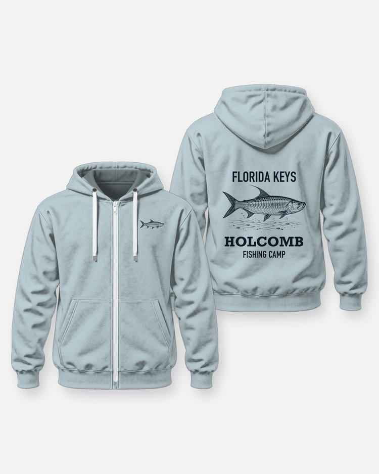 Florida Keys Custom Name Fishing Camp Tarpon Woodcut Shirt - Zip Hoodie