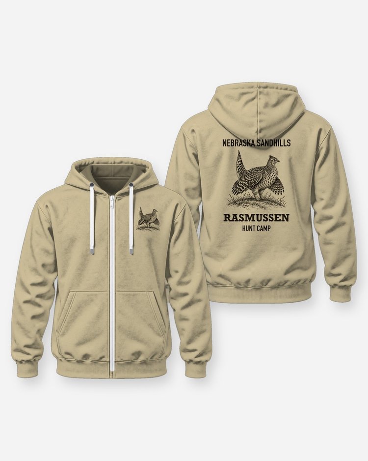 Nebraska Sandhills Custom Name Hunt Camp Sharptail Grouse Shirt - Zip Hoodie