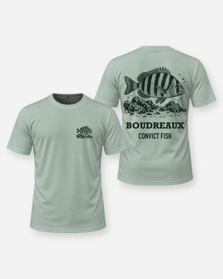 Custom Name Convict Fish Sheepshead Oyster Rock Woodcut Shirt - front and back