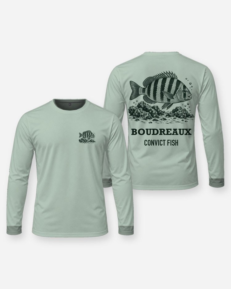 Custom Name Convict Fish Sheepshead Oyster Rock Woodcut Shirt - Long Sleeve