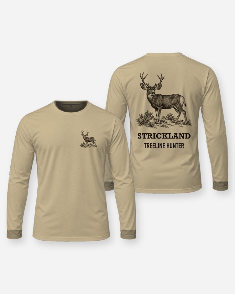 Custom Name Treeline Hunter Mule Deer Sagebrush Woodcut Shirt - Long Sleeve