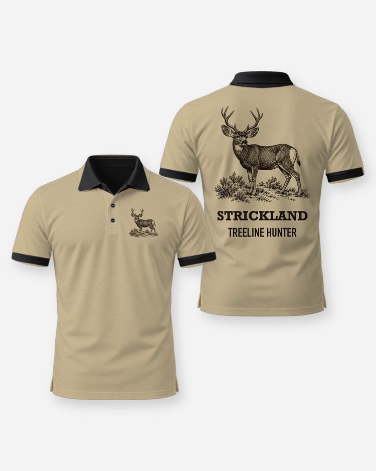 Custom Name Treeline Hunter Mule Deer Sagebrush Woodcut Shirt - Polo