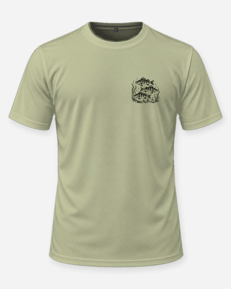 Custom Name Quiet Water Yellow Perch School Woodcut Shirt - front