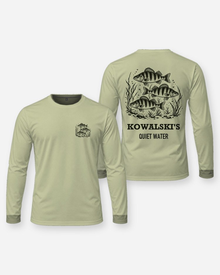 Custom Name Quiet Water Yellow Perch School Woodcut Shirt - Long Sleeve