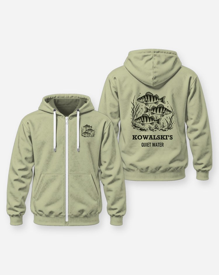Custom Name Quiet Water Yellow Perch School Woodcut Shirt - Zip Hoodie