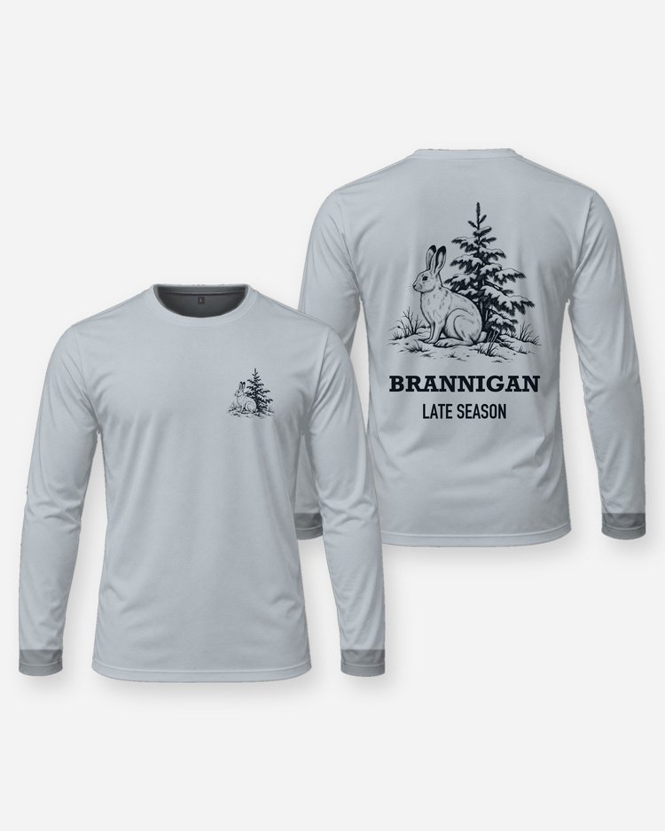 Custom Name Late Season Snowshoe Hare Woodcut Hunting Shirt - Long Sleeve