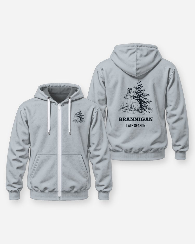 Custom Name Late Season Snowshoe Hare Woodcut Hunting Shirt - Zip Hoodie