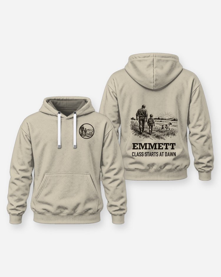 Custom Kid Name Class Starts At Dawn Bird Hunt Woodcut Shirt - Hoodie