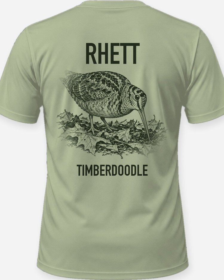 Custom Name Timberdoodle Woodcock Upland Shirt - print close-up