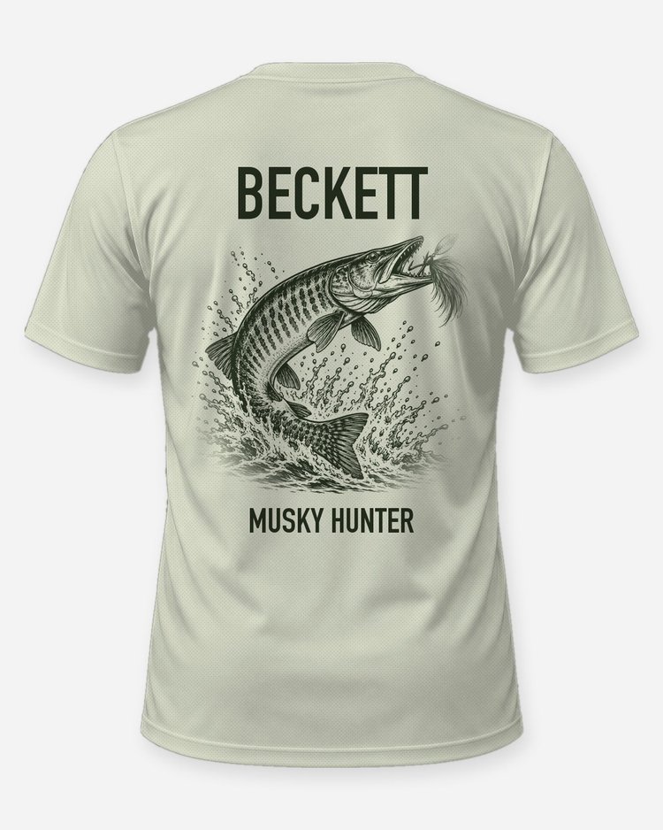 Custom Name Musky Hunter Bucktail Jump Fishing Shirt - back