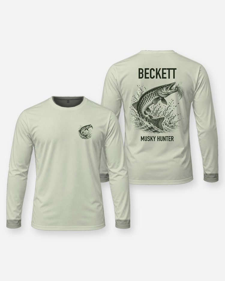 Custom Name Musky Hunter Bucktail Jump Fishing Shirt - Long Sleeve