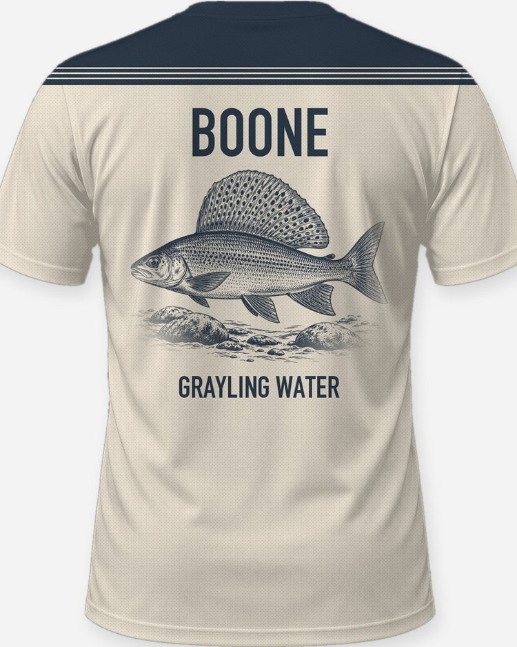 Custom Name Arctic Grayling Water Fly Fishing Shirt - print close-up