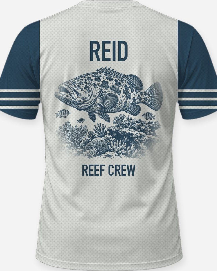 Custom Name Reef Crew Grouper Fishing Shirt - print close-up