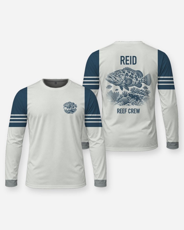Custom Name Reef Crew Grouper Fishing Shirt - Long Sleeve
