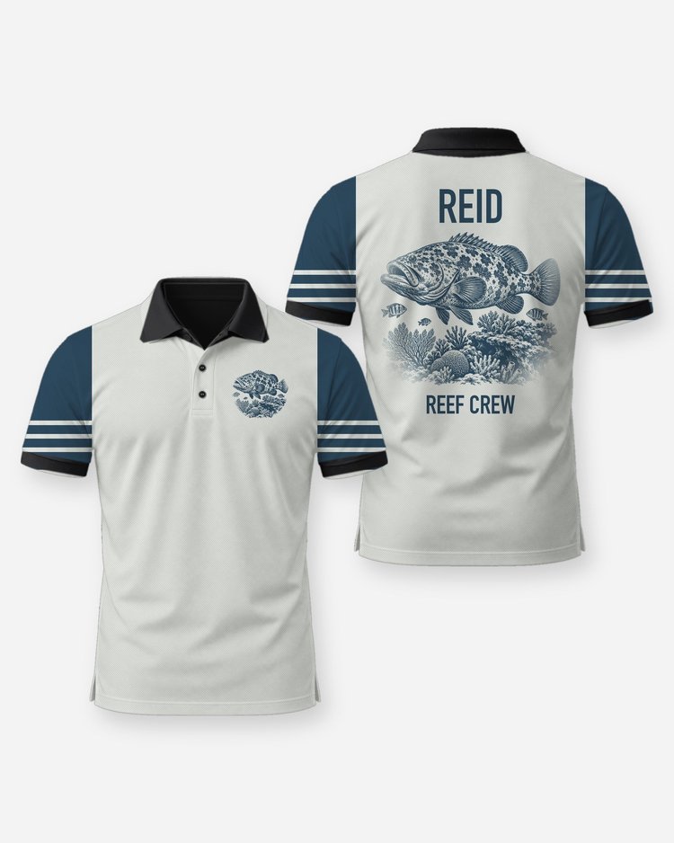 Custom Name Reef Crew Grouper Fishing Shirt - Polo