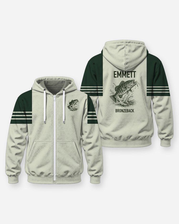 Custom Name Bronzeback Smallmouth Bass River Shirt - Zip Hoodie