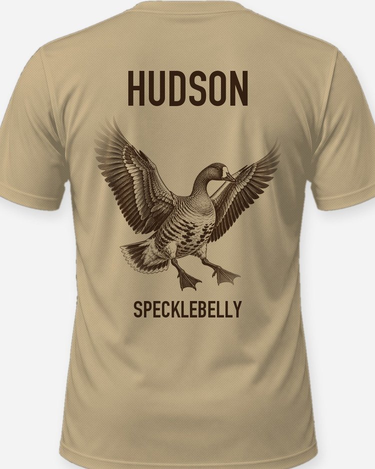 Custom Name Specklebelly Goose Landing Hunting Shirt - print close-up