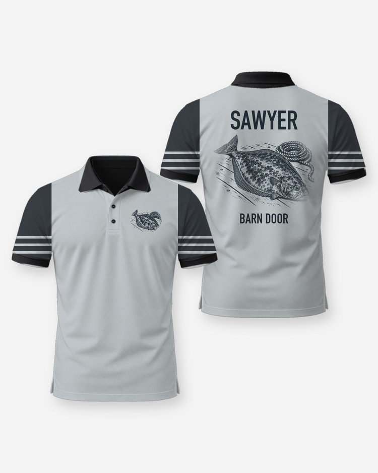 Custom Name Barn Door Halibut Fishing Shirt - Polo