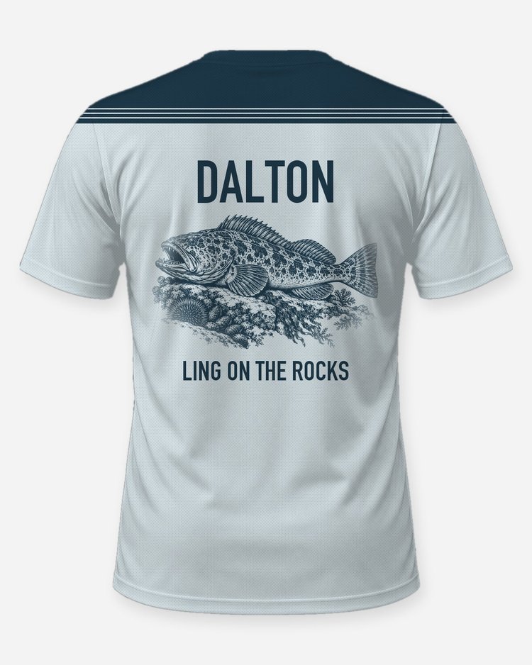 Custom Name Lingcod Rock Reef Fishing Shirt - back