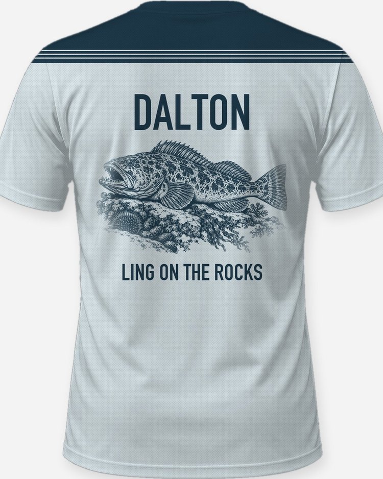 Custom Name Lingcod Rock Reef Fishing Shirt - print close-up