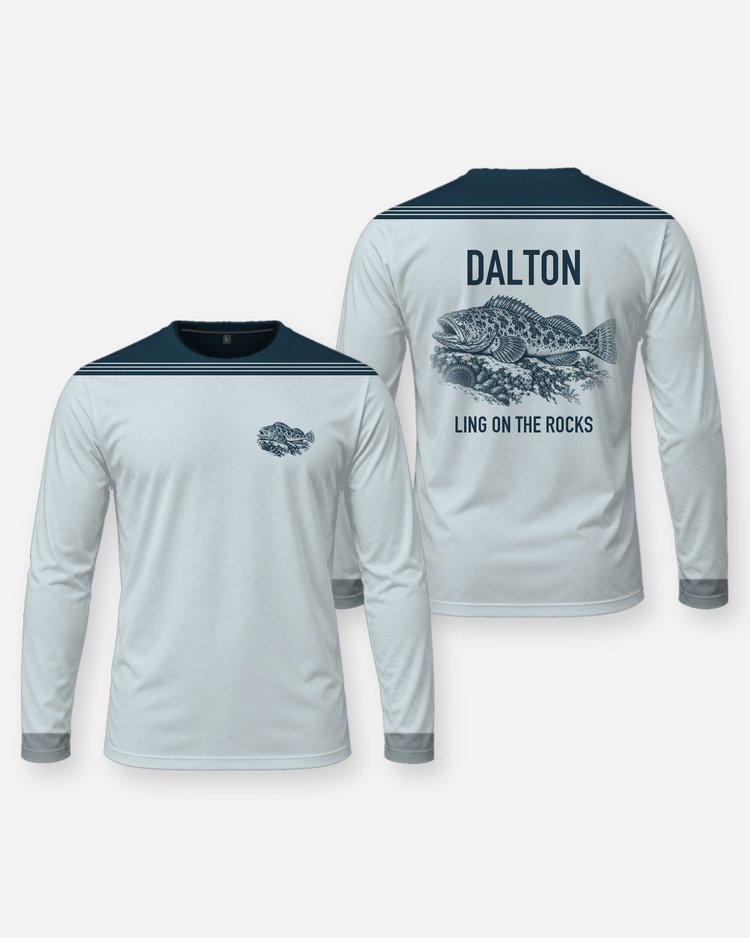 Custom Name Lingcod Rock Reef Fishing Shirt - Long Sleeve