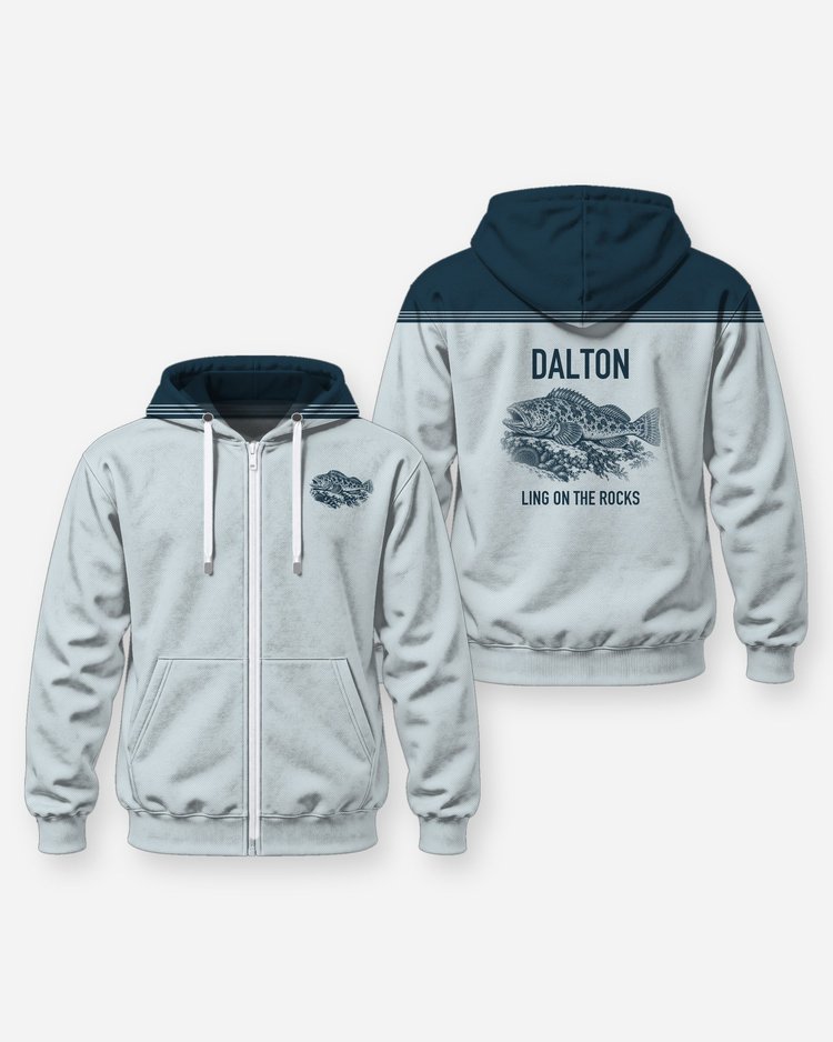 Custom Name Lingcod Rock Reef Fishing Shirt - Zip Hoodie