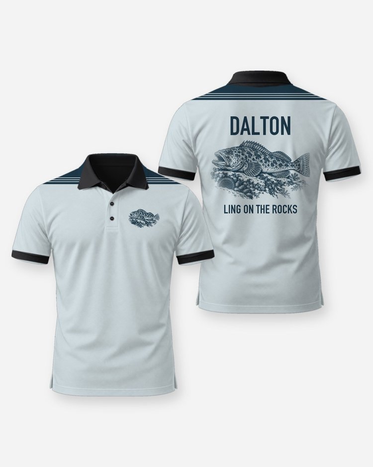 Custom Name Lingcod Rock Reef Fishing Shirt - Polo
