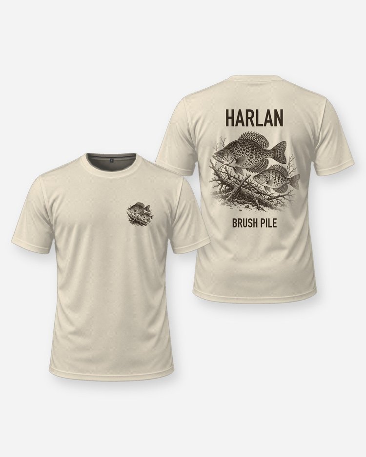 Custom Name Crappie Brush Pile Fishing Shirt - front and back