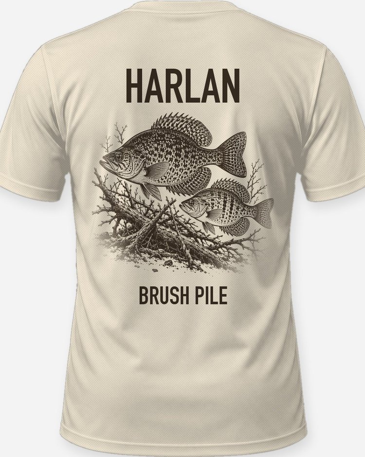 Custom Name Crappie Brush Pile Fishing Shirt - print close-up