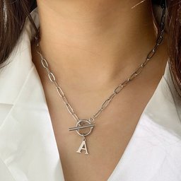 Paperclip Letter Initial Circle Lock Clasp Necklace – Veinci