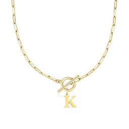 Paperclip Letter Initial Circle Lock Clasp Necklace