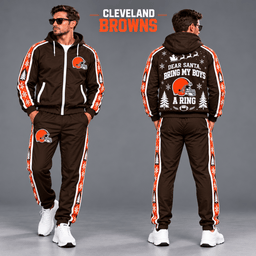 Cleveland Browns Dear Santa Christmas tracksuit front and back