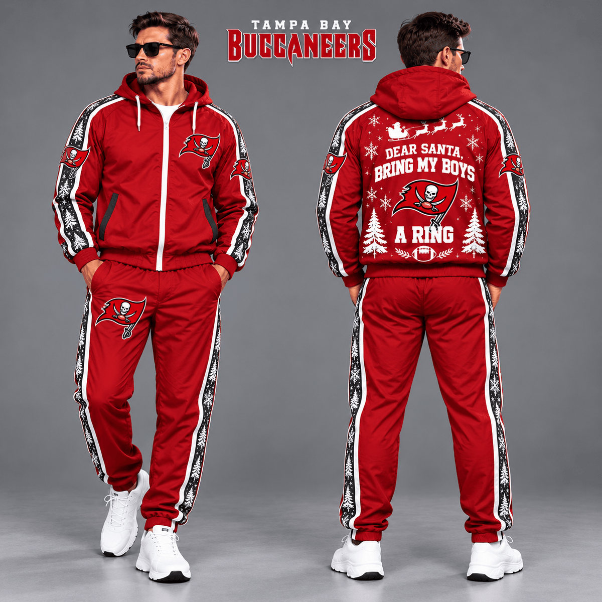 Tampa Bay Buccaneers Dear Santa Christmas tracksuit front and back