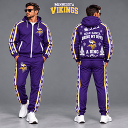 Minnesota Vikings Dear Santa Christmas tracksuit front and back