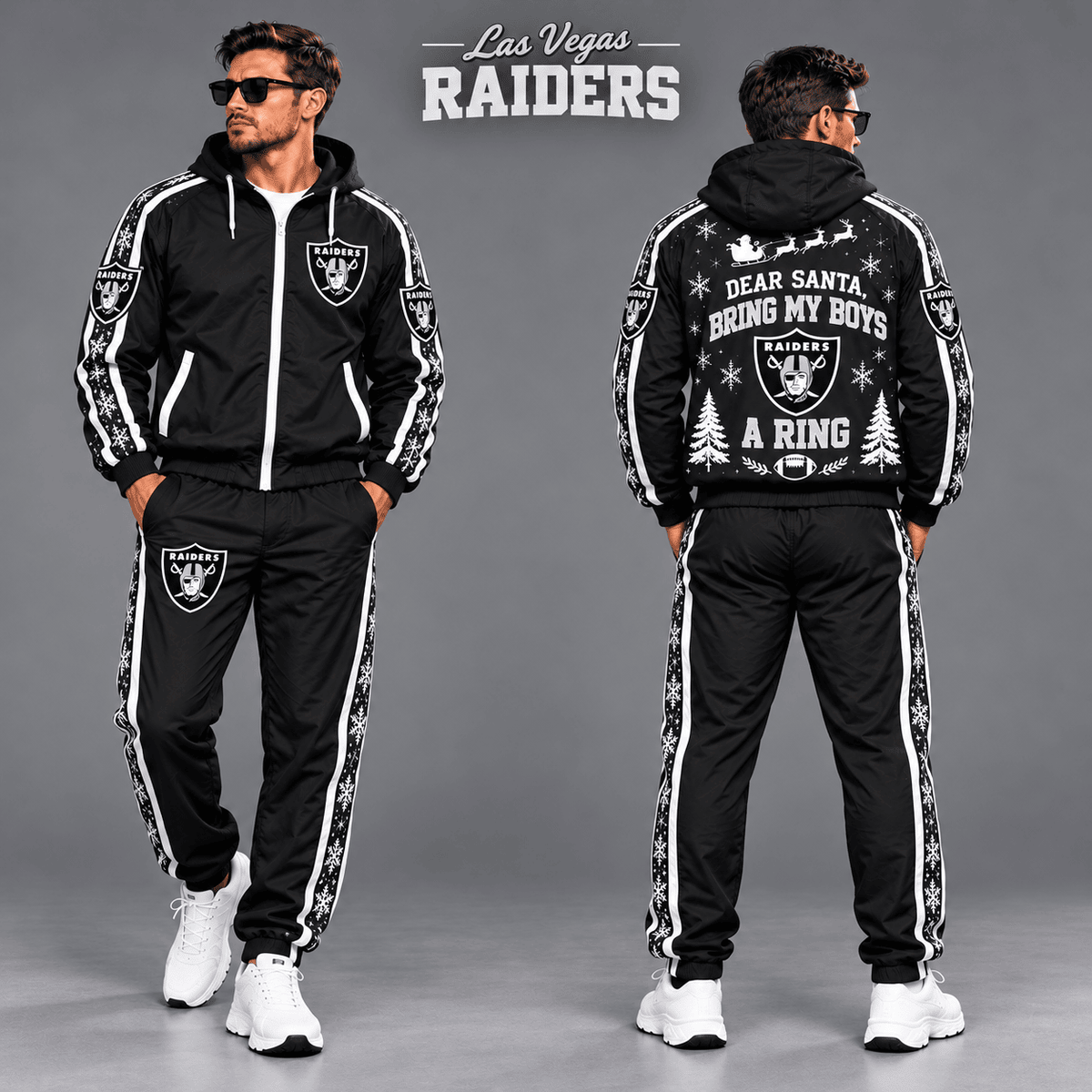 Las Vegas Raiders Dear Santa Christmas tracksuit front and back