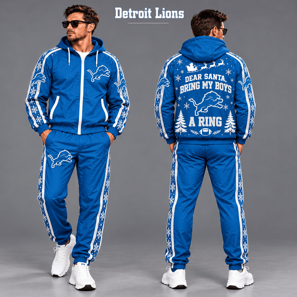 Detroit Lions Dear Santa Christmas tracksuit front and back