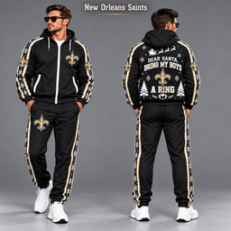 New Orleans Saints Dear Santa Christmas tracksuit front and back