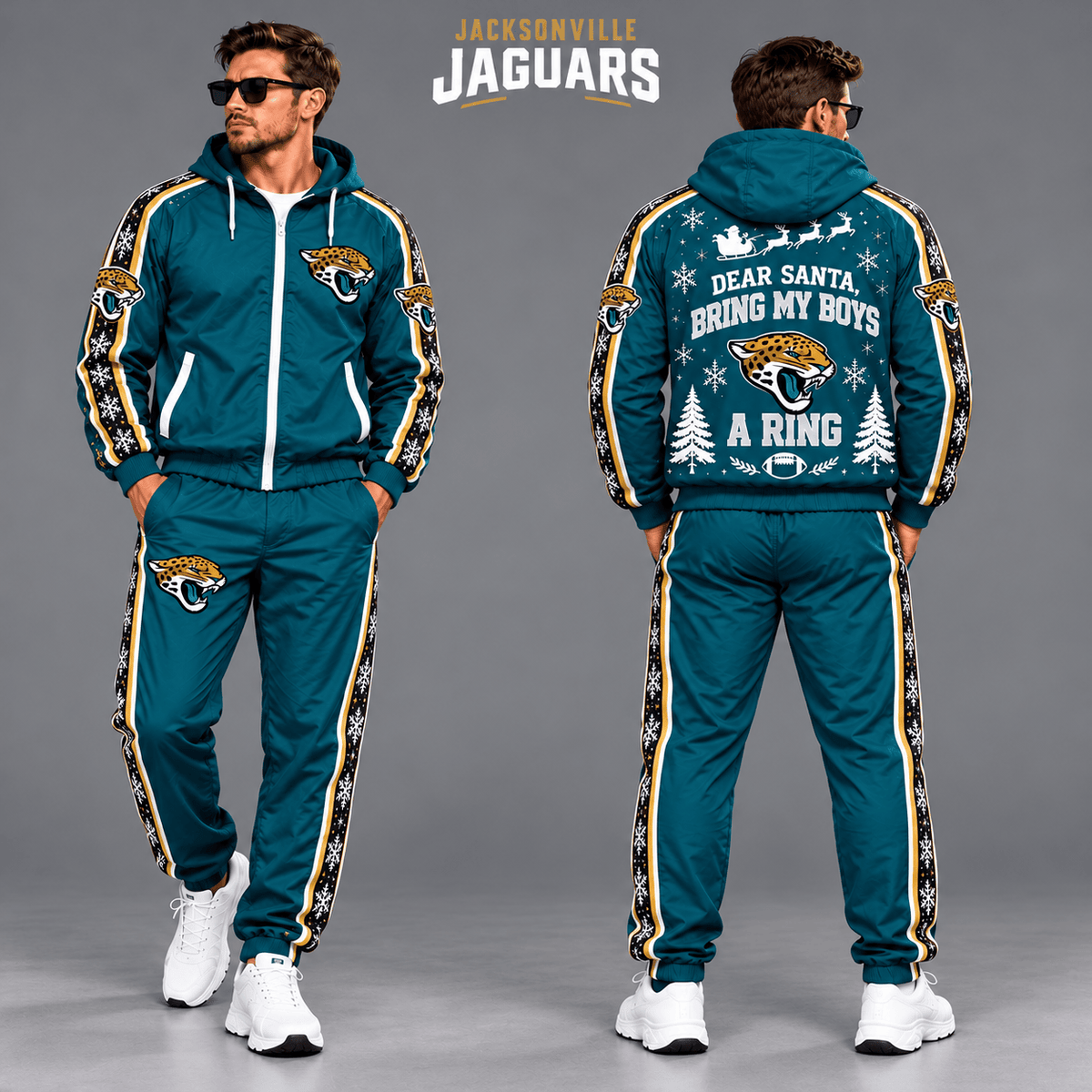 Jacksonville Jaguars Dear Santa Christmas tracksuit front and back