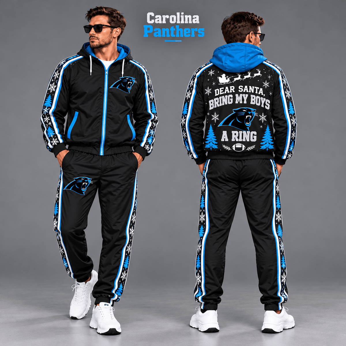 Carolina Panthers Dear Santa Christmas tracksuit front and back