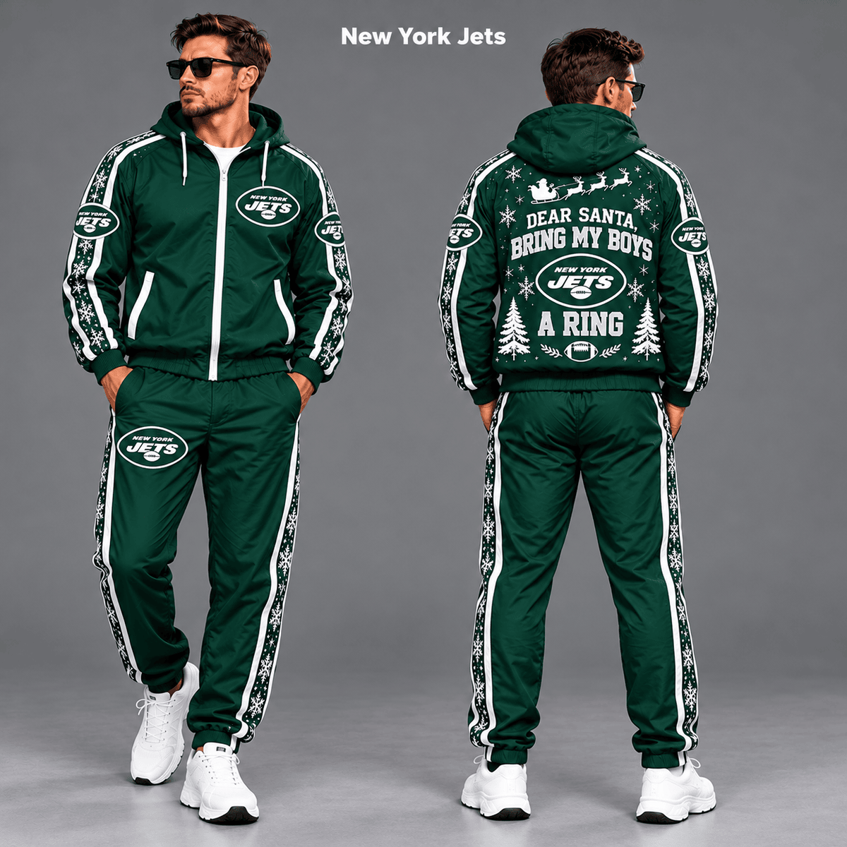New York Jets Dear Santa Christmas tracksuit front and back