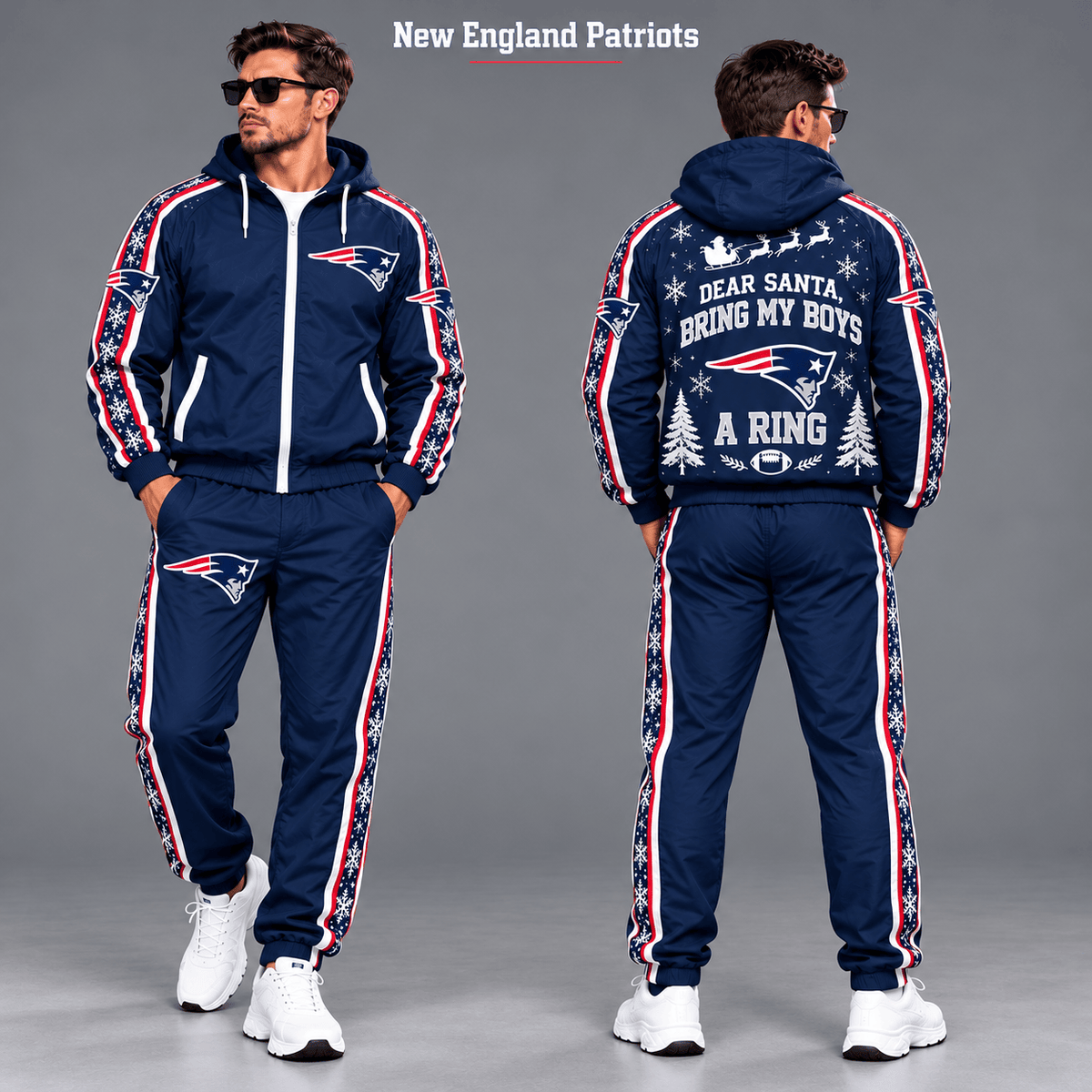 New England Patriots Dear Santa Christmas tracksuit front and back