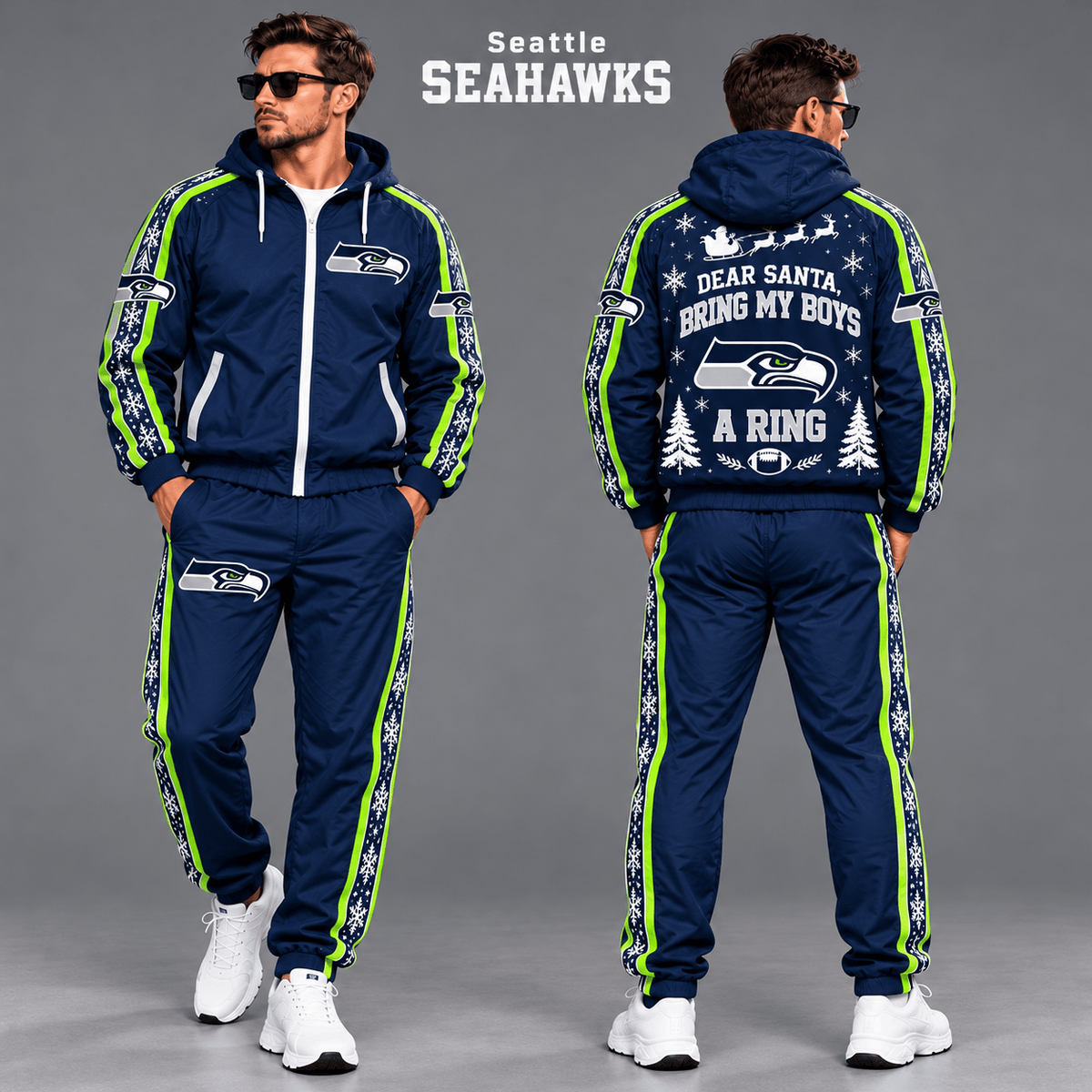 Seattle Seahawks Dear Santa Christmas tracksuit front and back